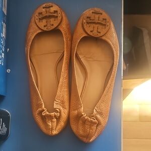 Tory Burch Brown Leather Flats with Logo
